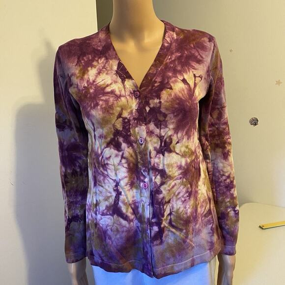 Kenar Cotton Sweater Womens Medium Tie Dyed Knit V-Neck Career Academia Church - Picture 6 of 8